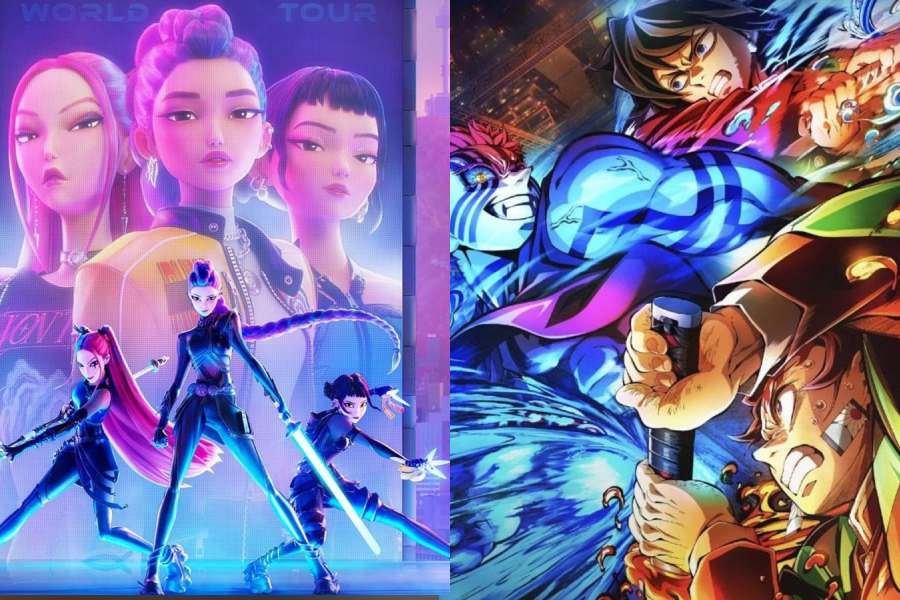 Posters of ‘KPop Demon Hunters’, ‘Demon Slayer’