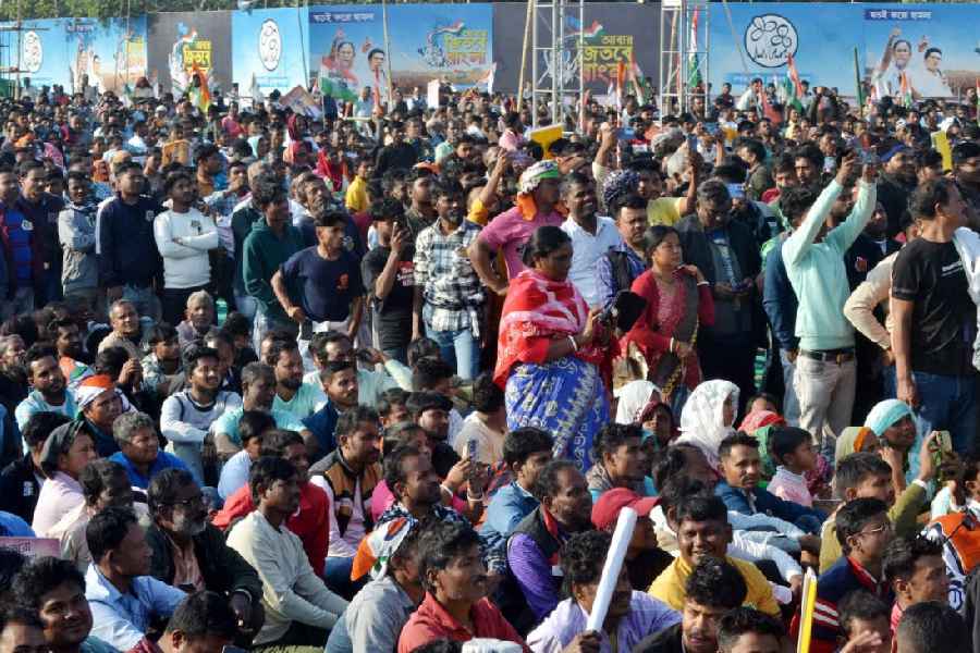 A section of the crowd at the public meeting addressed by Abhishek Banerjee in Cooch Behar on Tuesday
