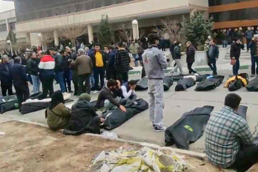 A screenshot from a video taken between January 9 and 11 appears to show a morgue with dozens of bodies and mourners in Kahrizak, Iran.