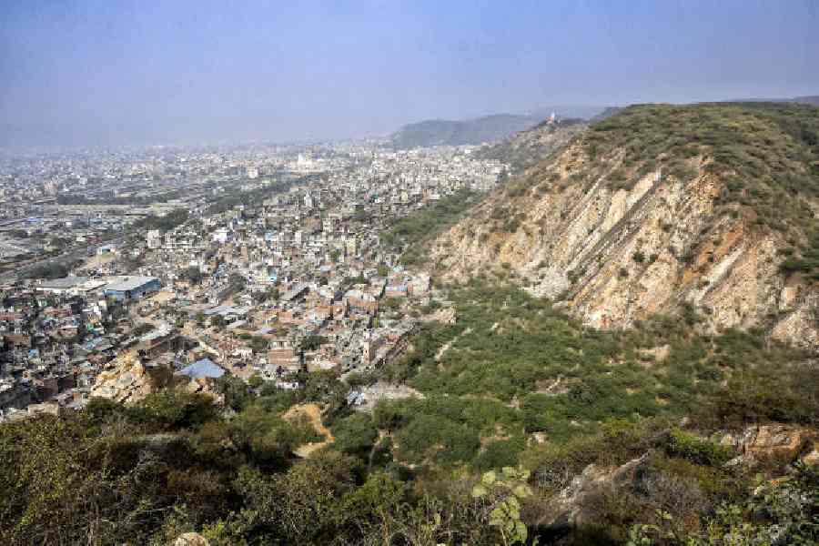 The Aravalli Hills from the Sun temple in Jaipur. 