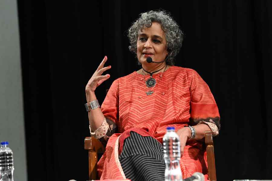 Arundhati Roy speaks at the city event on Wednesday.