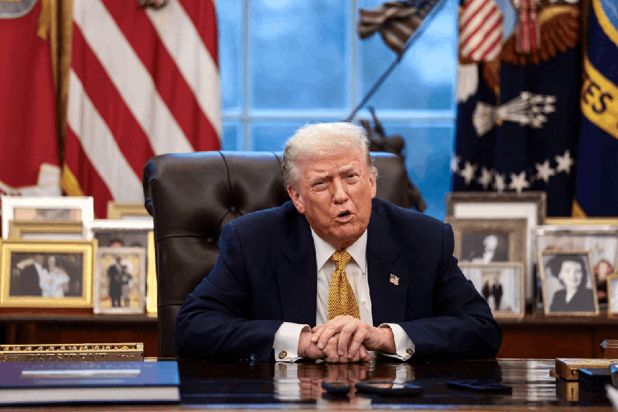 U.S. President Donald Trump is interviewed by Reuters White House correspondent Steve Holland (not pictured) during an exclusive interview in the Oval Office in the White House in Washington, DC, US.