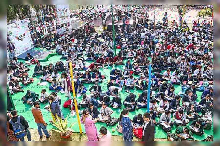 Students participate in the creative writing event at TTIS Challenge 2026 at Nicco Park on Thursday