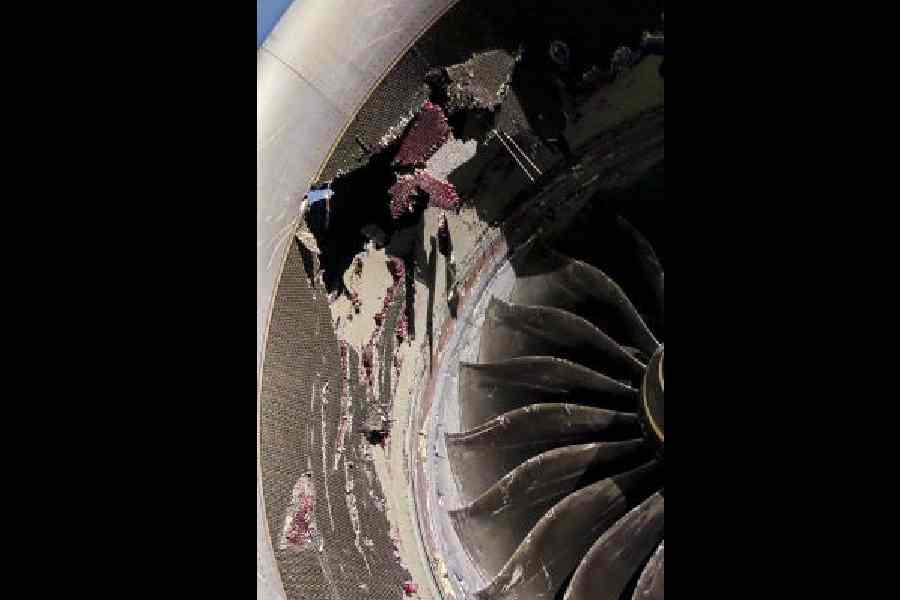 The damaged engine of the Air India A350 aircraft on Thursday. 