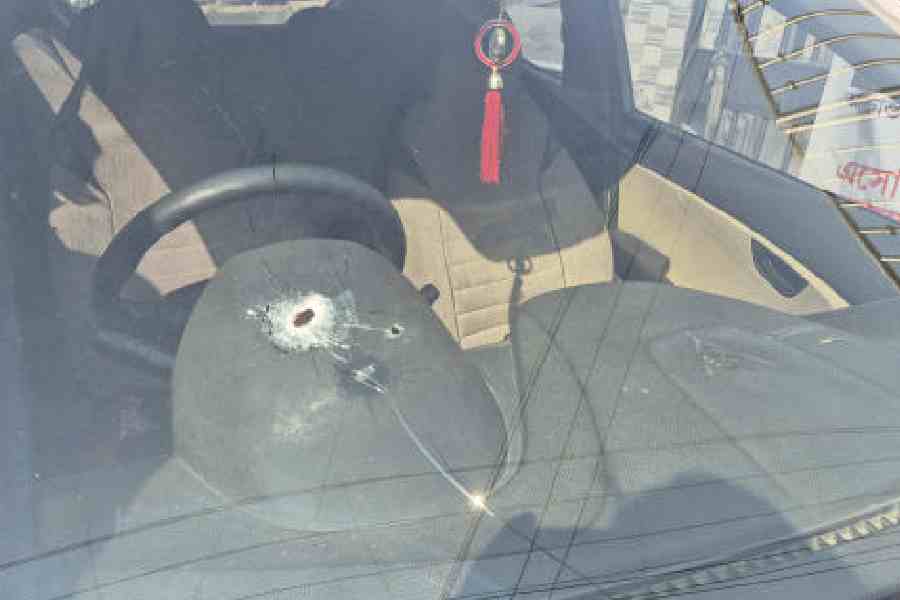 The bullet mark on the car parked outside an apartment in Samajpara, Jalpaiguri, on Thursday. Picture by Biplab Basak