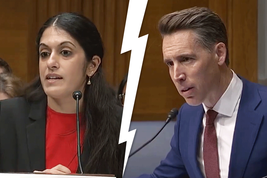 Indian-American obstetrician Dr Nisha Verma (L); Republican Senator Josh Hawley (R)