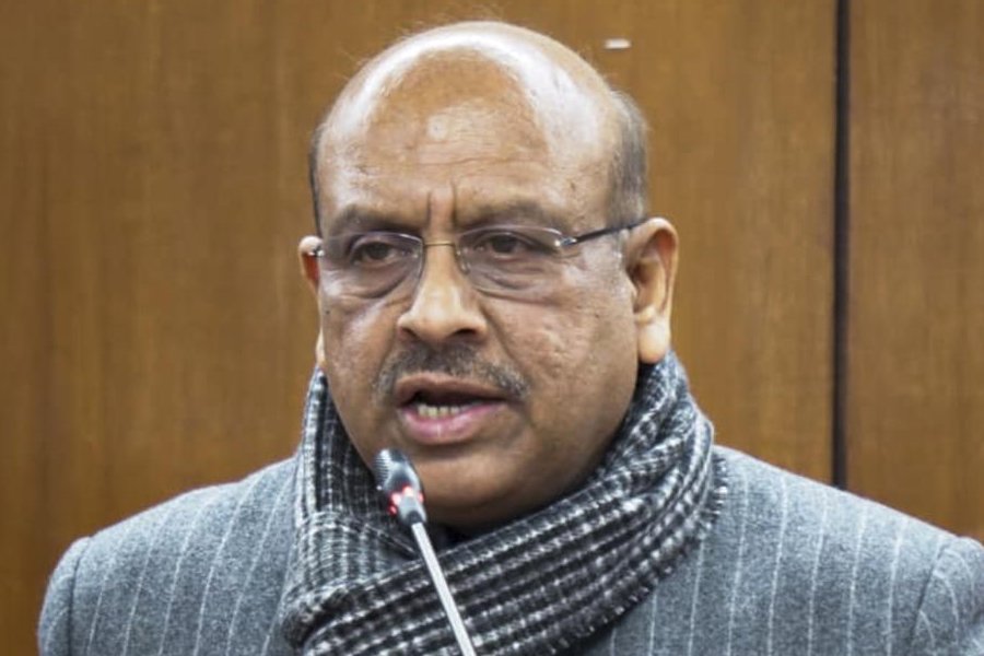 Delhi Assembly Speaker Vijender Gupta addresses a press conference regarding notices issued to Punjab Police officials over an FIR using Assembly video footage, in New Delhi, Saturday, Jan. 10, 2026.