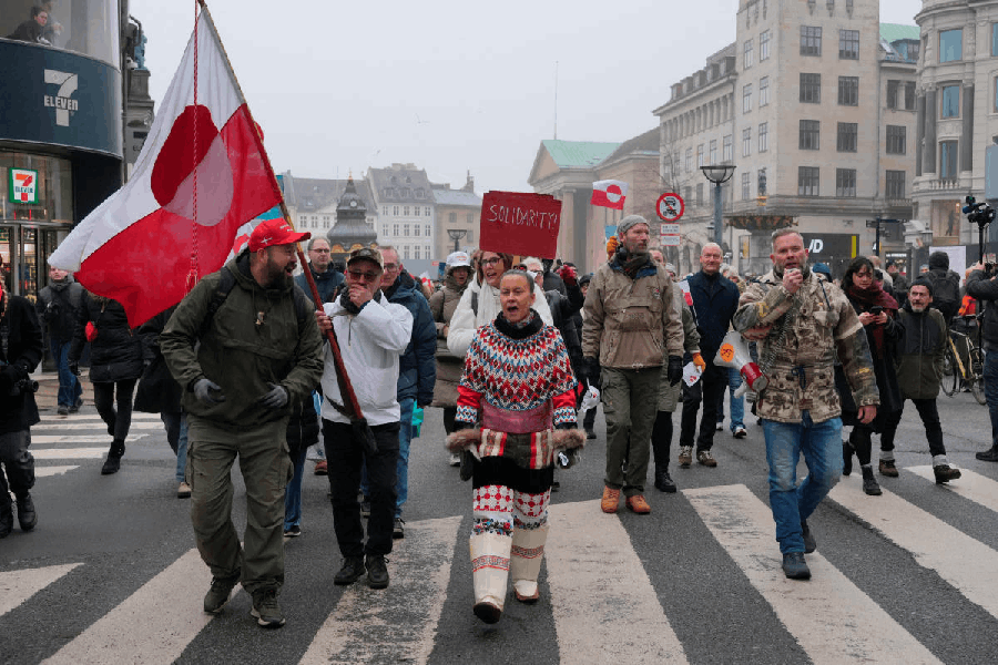 People take part in the "Hands Off Greenland" protest, held under the slogans "Hands Off Greenland" and "Greenland for Greenlanders", after the White House said that the U.S. was considering a range of options to acquire Greenland, including the use of military force, in Copenhagen, Denmark, January 17, 2026.