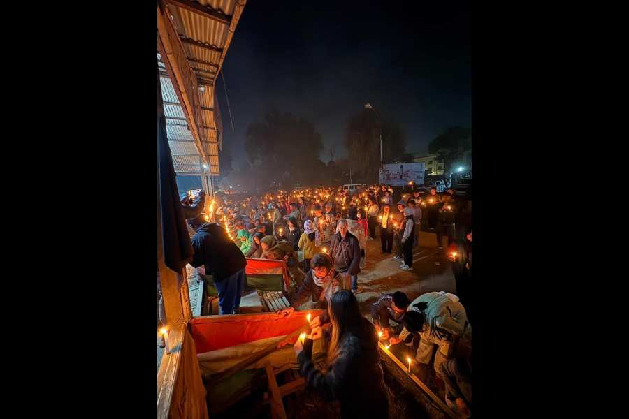 A candlelight vigil in Churachandpur on Saturday
