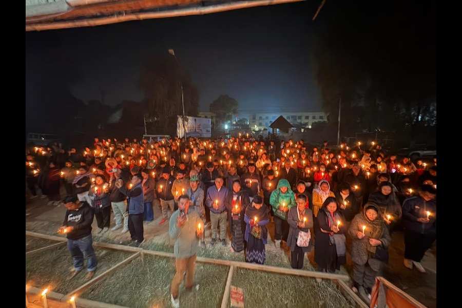 The candlelight vigil in Churachandpur for the deceased Kuki-Zo woman on Saturday evening