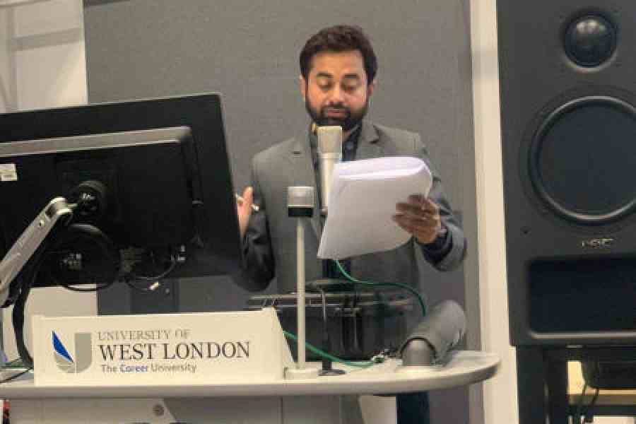 Shib Shankar Chowdhury of Malda at a recording studio in London