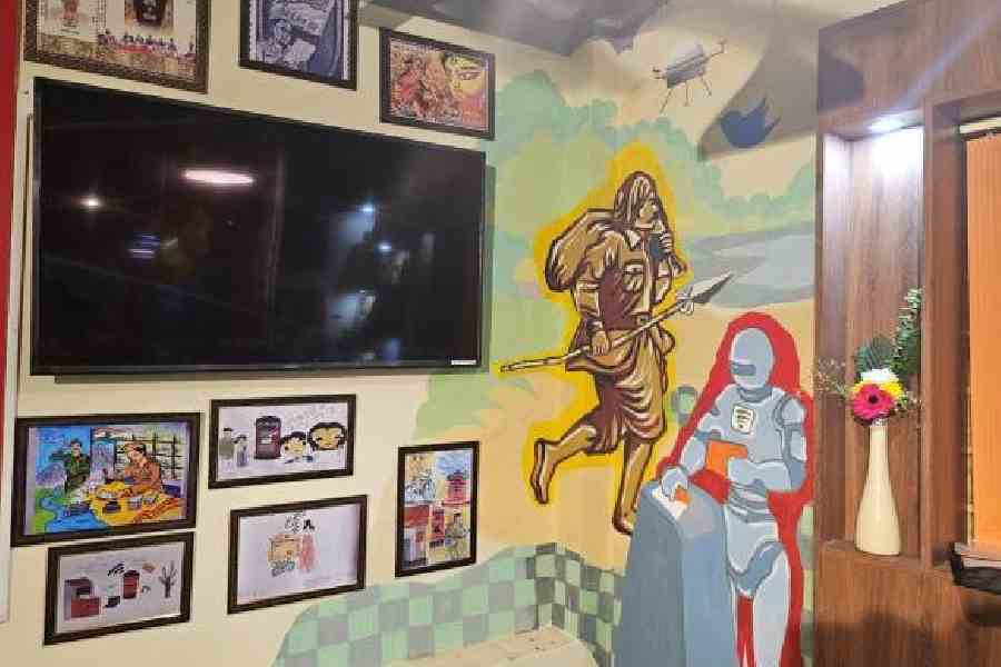 A wall of the post office decorated with artwork            by JU students. Picture by Sudeshna Banerjee