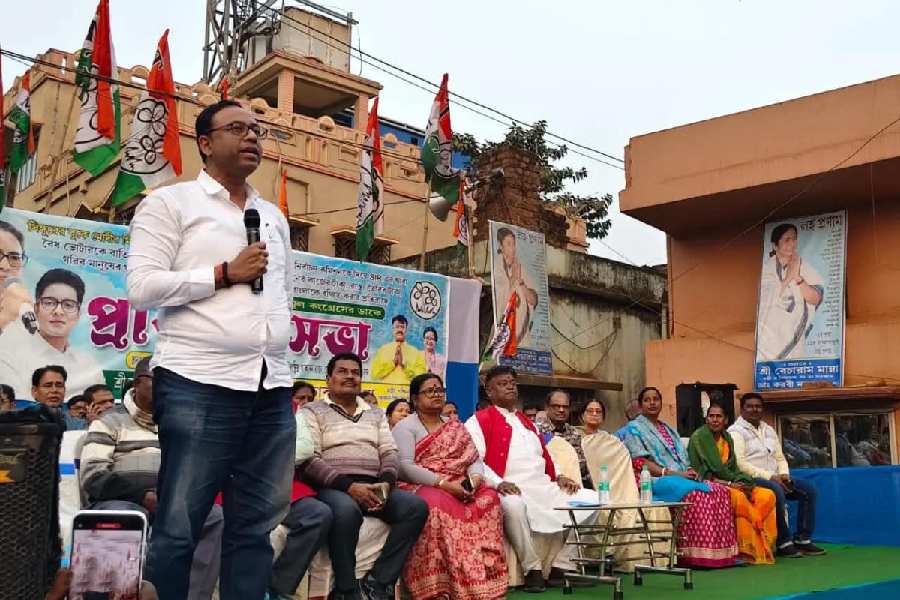 Trinamool Congress leader Arup Chakraborty addresses the rally at Singur on Monday