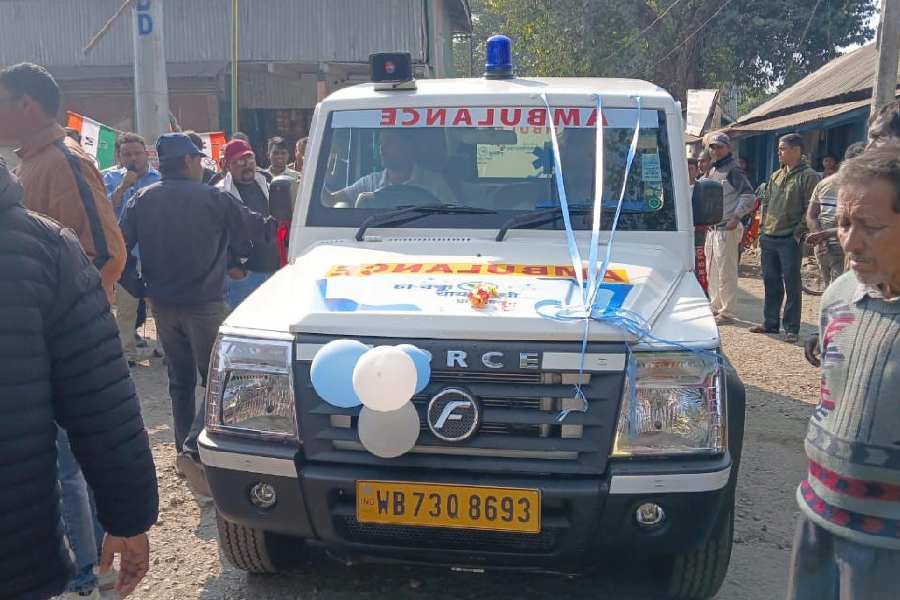 The ambulance launched by the state government at the Newlands tea garden in Kumargram block on Sunday. 
