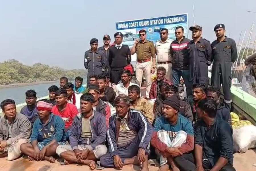 The group of Bangladeshi fishermen nabbed by the Indian Coast Guard.