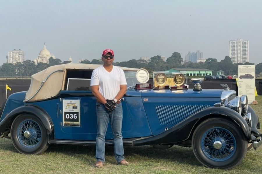 Shrivardhan Kanoria with his 1936 Bentley 3.5 litre drophead coupe