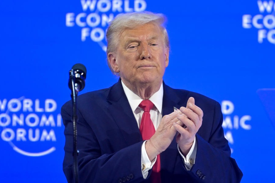President Donald Trump applauds after his special address during the 56th annual meeting of the World Economic Forum, WEF, in Davos, Switzerland, Wednesday, Jan. 21, 2026.