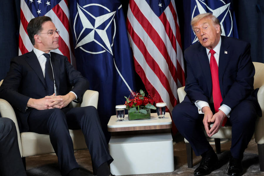 U.S. President Donald Trump holds a bilateral meeting with NATO Secretary General Mark Rutte at the World Economic Forum (WEF) in Davos, Switzerland, January 21, 2026.