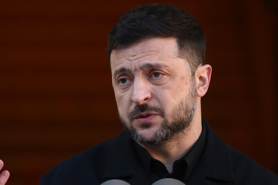 Ukraine's President Volodymyr Zelenskyy pauses as he delivers a speech at the Annual Meeting of the World Economic Forum in Davos, Switzerland, Thursday, Jan. 22, 2026.