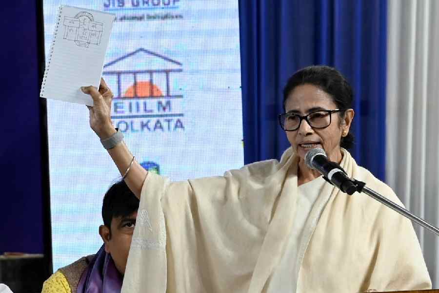 Chief minister Mamata Banerjee at the Book Fair opening at Salt Lake Central Park on Thursday.