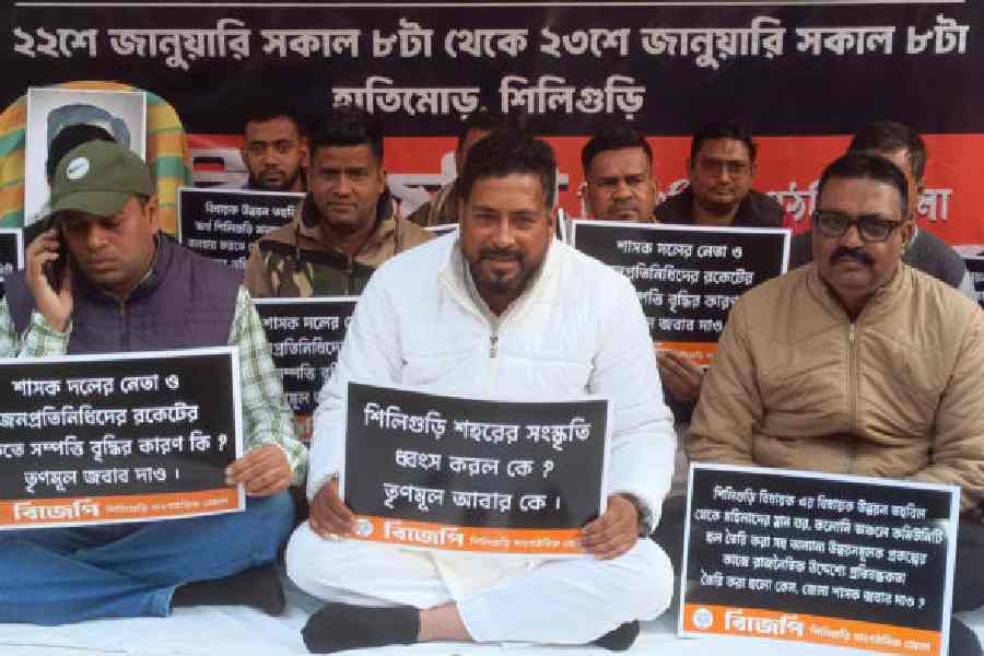 BJP MLA Shankar Ghosh sits on the hunger strike in Siliguri on Thursday.