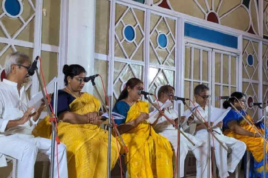 A moment from the show by Anarta theatre group at Upasana Griha