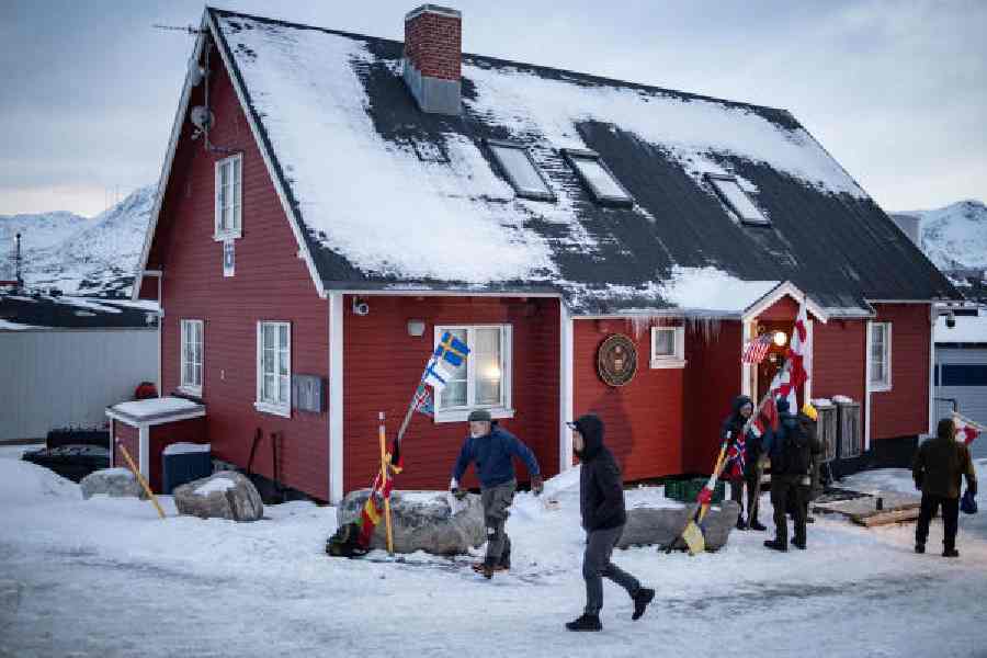 A protest in front of the US consulate in Nuuk, Greenland, on Thursday. 
