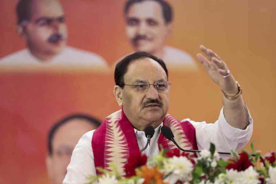 Union Minister and BJP National President JP Nadda addresses party workers during the party's membership campaign, in Khordha district of Odisha.