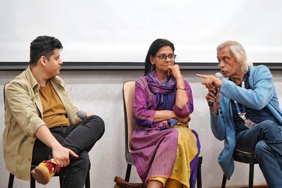(L-R) Chaitanya Tamhane, Nandita Das and Sudhir Mishra