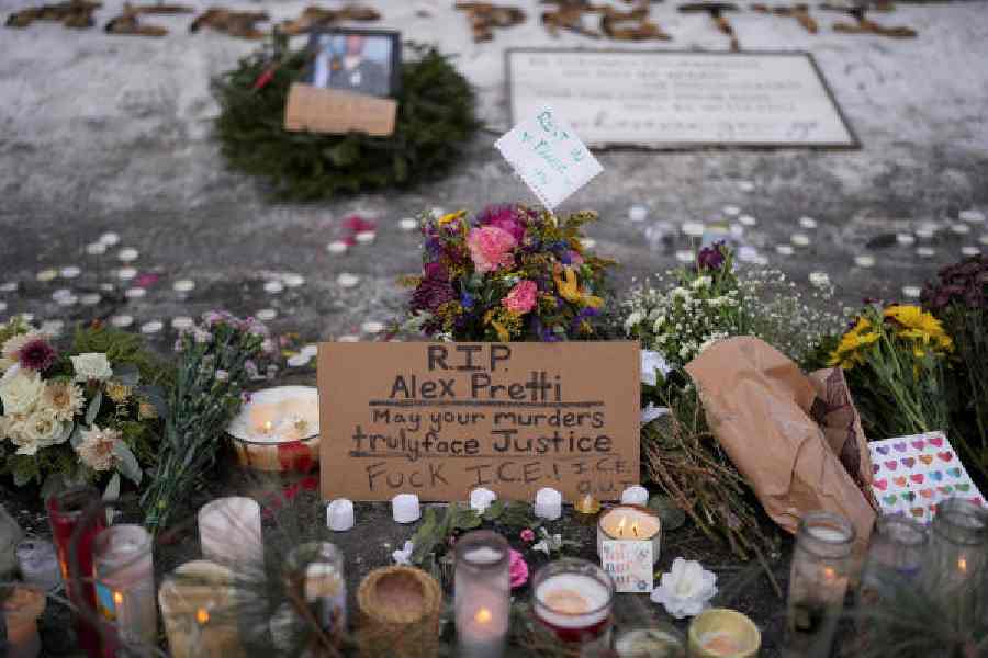 A makeshift memorial on Sunday at the site where Alex Pretti was fatally shot in Minneapolis.