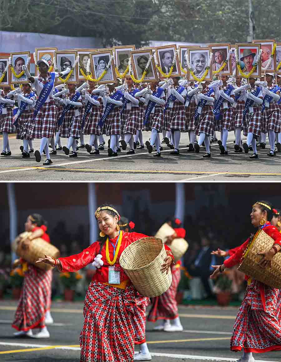 The parade also featured cultural performances that celebrated India’s artistic traditions, with schoolchildren and folk artistes presenting choreographed sequences rooted in regional dance and music