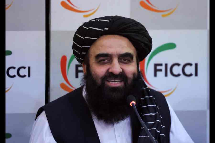 Amir Khan Muttaqi in New Delhi in October 2025. 