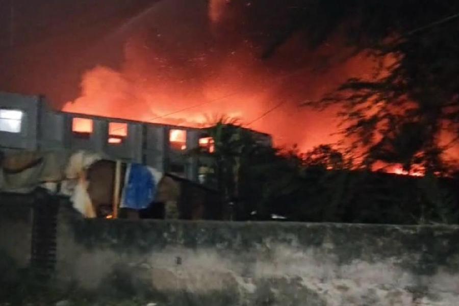 The gutted buildings in Nazirabad Road near Anandapur on Monday