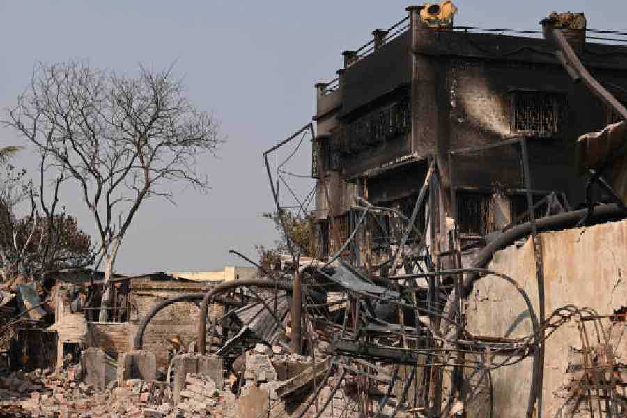 One of the gutted warehouses in Anandapur on Tuesday
