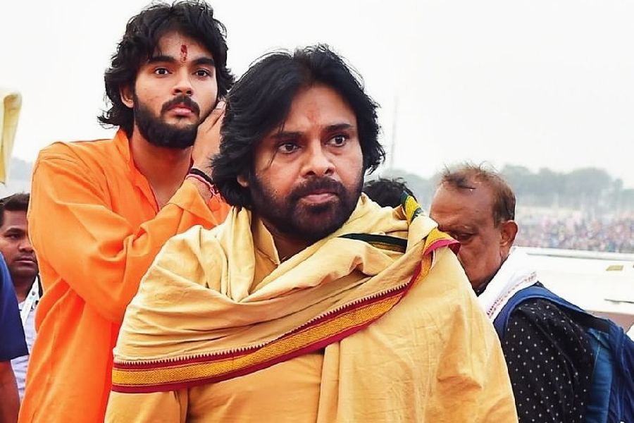 Akira Nandan (left) with his father Pawan Kalyan (right)