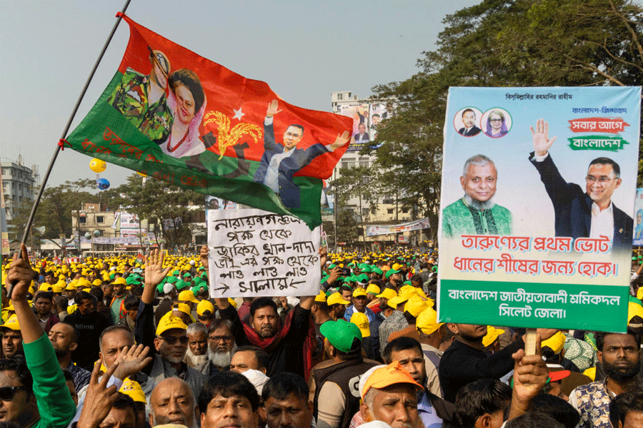Supporters of the Bangladesh Nationalist Party (BNP) gather as they join in the election campaign rally in Sylhet, Bangladesh, January 22, 2026.
