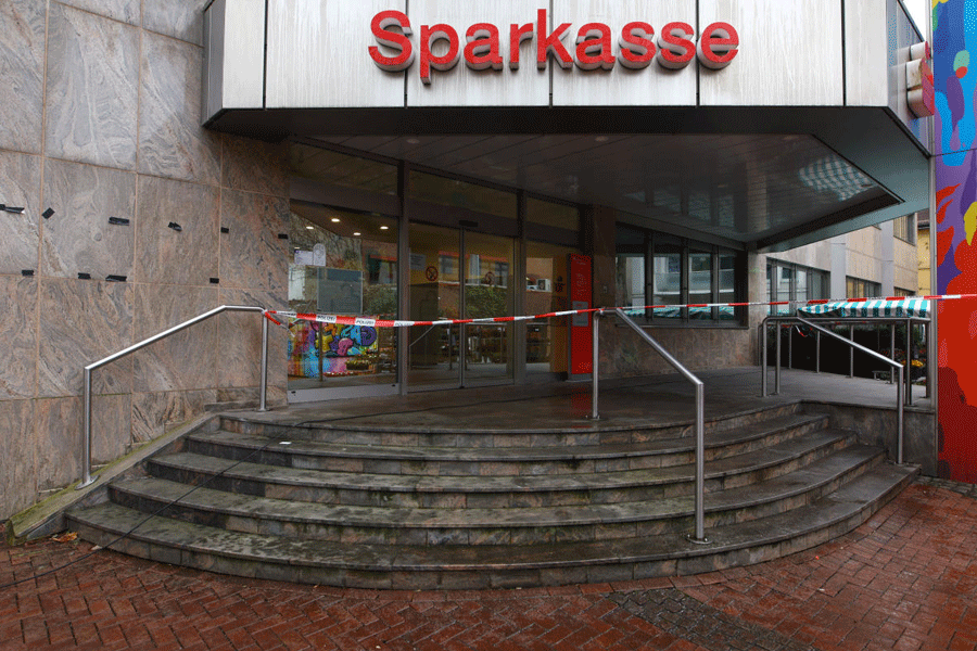 Police cordoned off an entrance of a bank after thieves used the quiet Christmas period to drill their way into the vault of a branch of Sparkasse bank and make off with money and valuables from customers' safe deposit boxes in Gelsenkirchen, Germany, December 31, 2025.