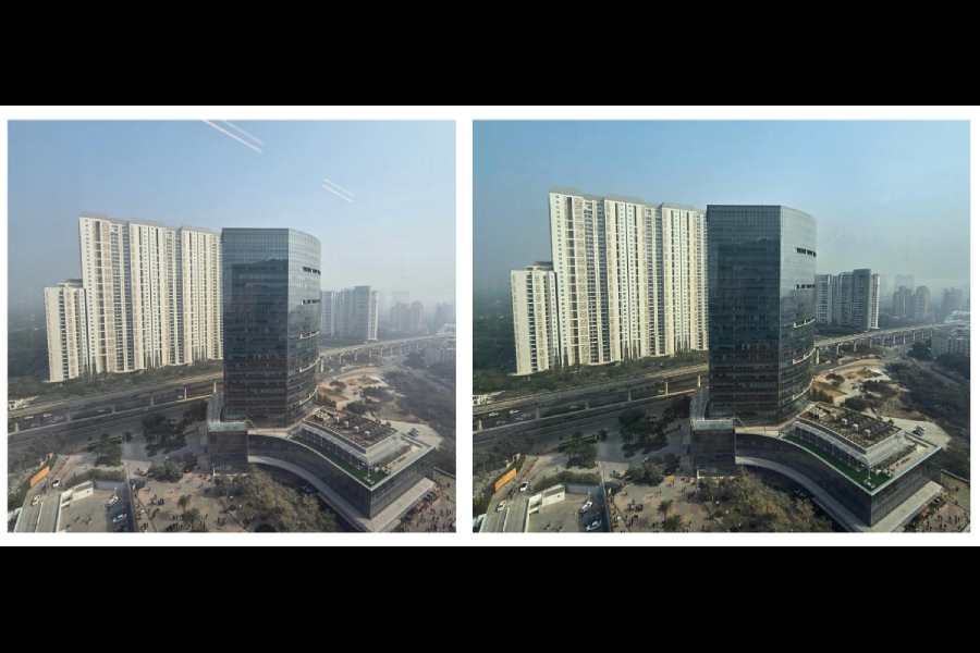 Before removing reflections on the glass window (left) and after.