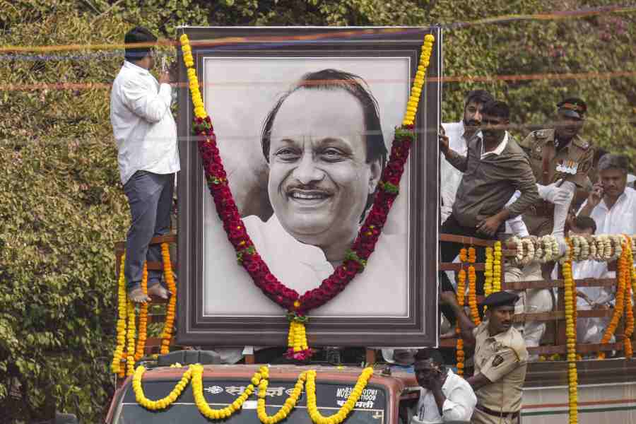 Mortal remains of Maharashtra Deputy Chief Minister Ajit Pawar being brought to Vidya Pratishthan college ground for his funeral, at Baramati in Pune district, Thursday, Jan. 29, 2026.