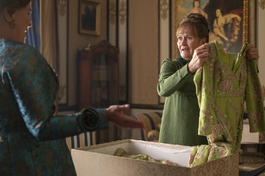 Polly Walker and Lorraine Ashbourne in Bridgerton Season 4