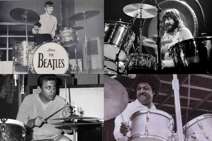 Clockwise from top left: Ringo Starr, John Bonham, Sam Lay and Hal Blaine