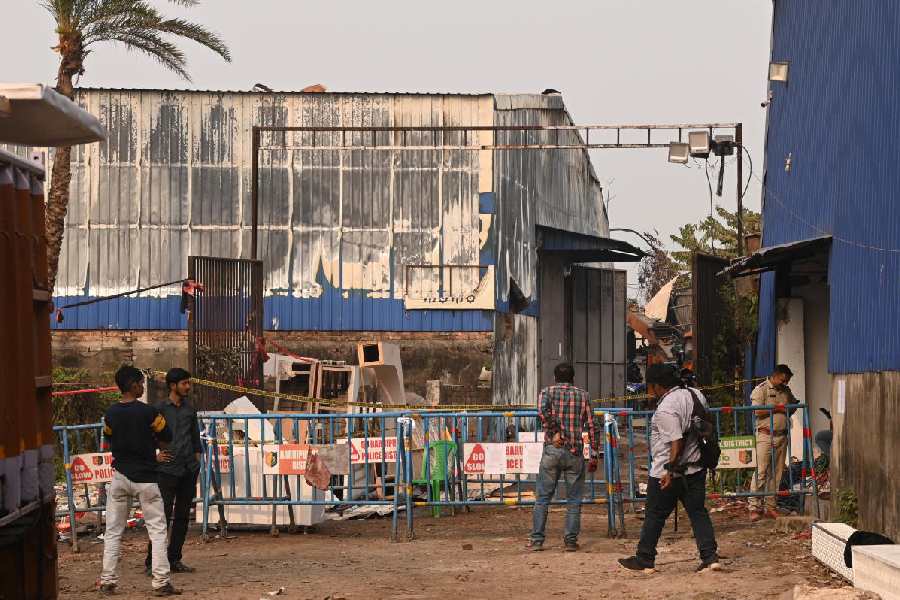 The cordoned-off site of the fire-ravaged godowns on Friday.