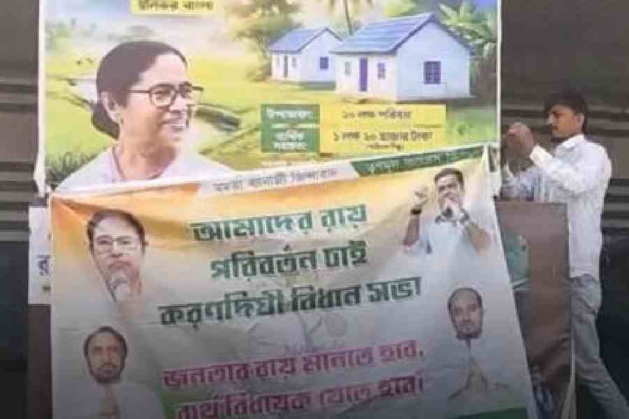 A poster calling for the removal of Gautam Pal, the Karandighi Trinamool MLA, in North Dinajpur on Friday. Picture by Kousik Sen