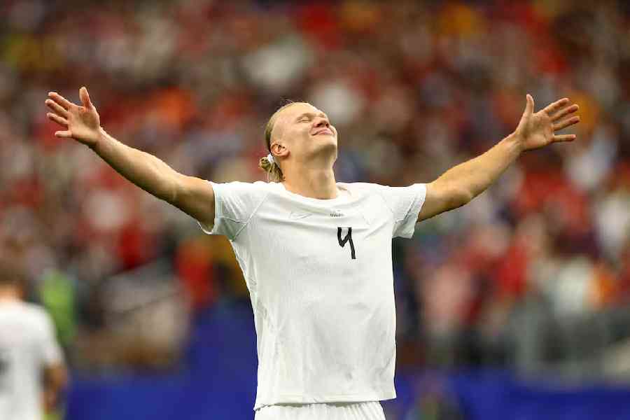 Erling Haaland celebrates after scoring for Norway against Ivory Coast, in US on Wednesday. 
