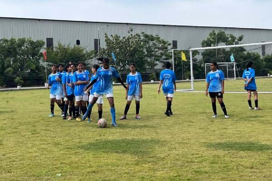 Girl students of St Augustine's Day School, Barrackpore, during a football match