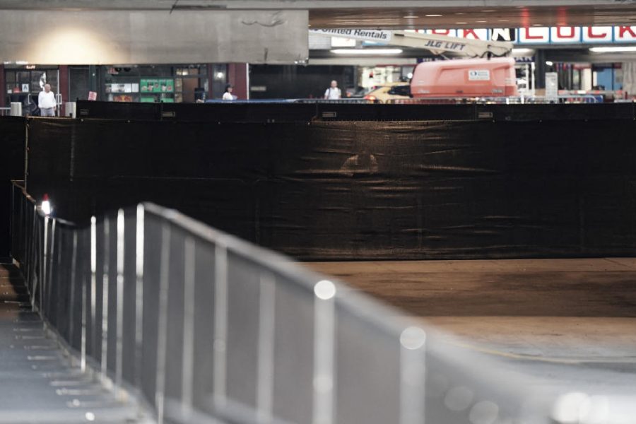 Temporary fencing at a carport at Madison Square Garden, ahead of a reported wedding between singer Taylor Swift and National Football League player Travis Kelce, in New York City, U.S., July 1