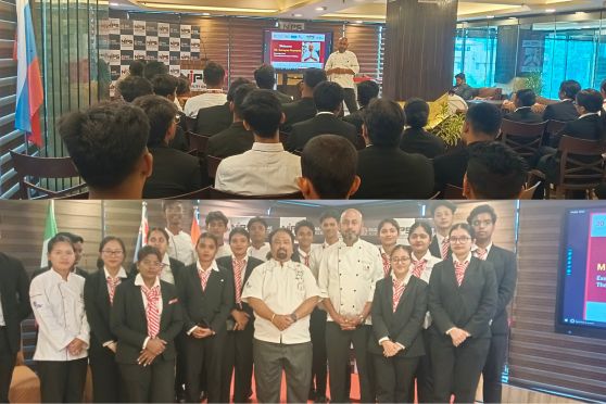 A major focus of the session was the importance of mastering culinary fundamentals before advancing to complex preparations. Chef Pramanik explained that recruiters in professional kitchens often assess candidates based on their understanding of basic techniques, knife skills, hygiene practices, operational efficiency and attention to detail rather than sophisticated recipes alone. He also discussed kitchen hierarchy, departmental coordination, food safety standards, teamwork, guest satisfaction and creativity in food presentation, while highlighting the growing career opportunities available within the hospitality sector.