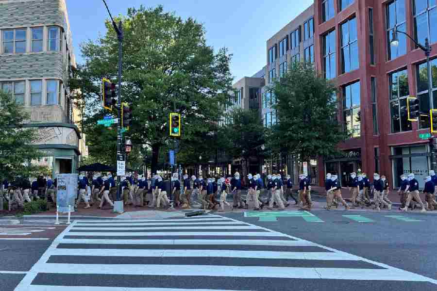 Members from the Patriot Front march on the 250th anniversary of U.S. independence in Washington, D.C., U.S., July 4, 2026, in this image obtained by Reuters.