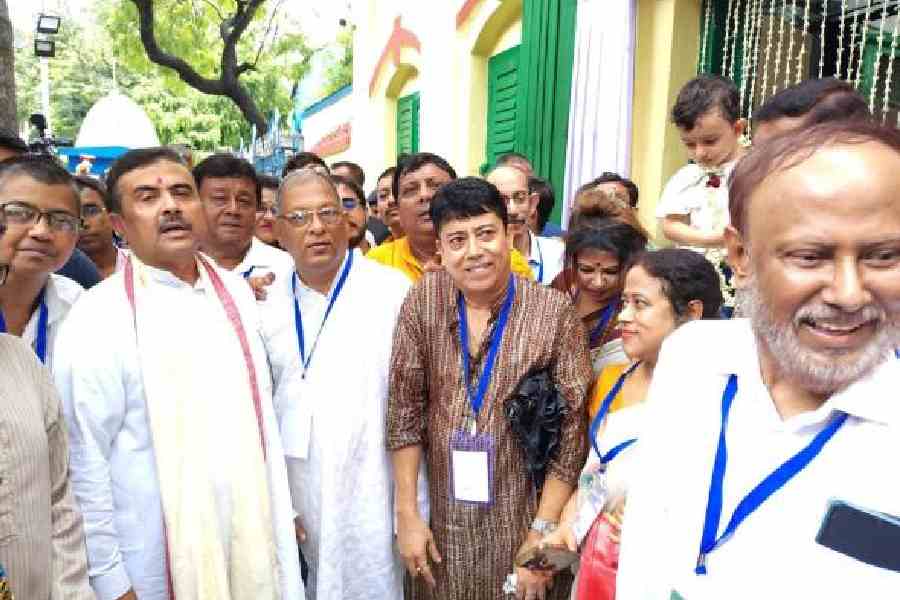 Suvendu Adhikari during his visit to Mitra Institution on Monday