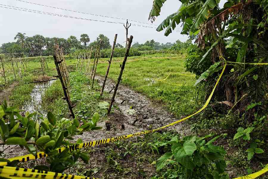 Police cordon off the area where accused Prabhas Mondal was shot dead in Baruipur, on July 8, 2026.